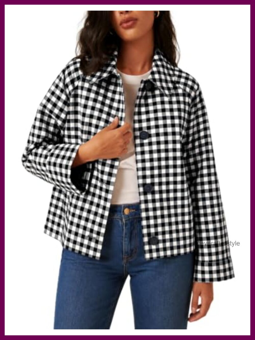 Plaid Short Trench Jacket Lapel Button Down Lightweight Outwear Pockets